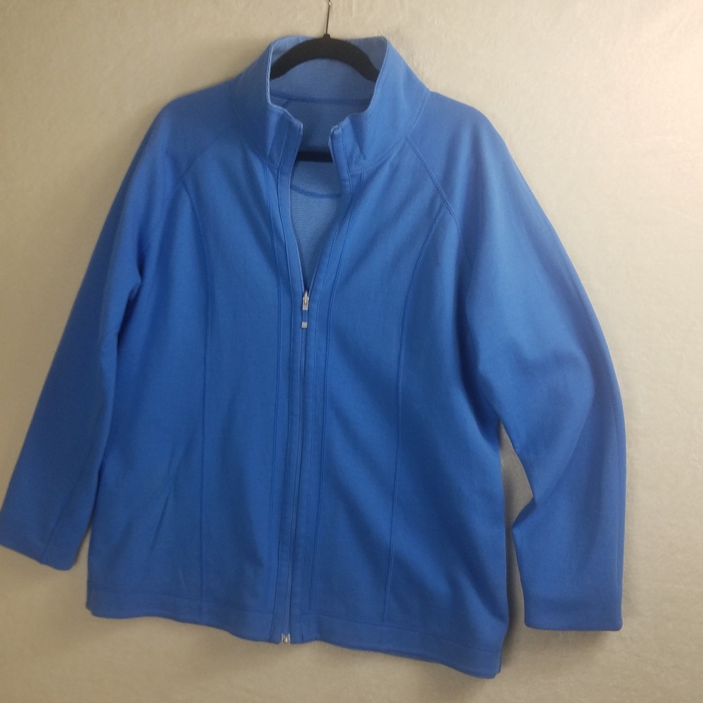 Reversible Zip Jacket Women Large Blue Good Ribbed Mock Neck Raglan stripped